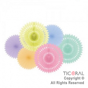 ADORNO GUIRNALDA ABANICO ROSETAS PAPEL MULTICOLOR PASTEL KIT X 6 UNIDADES